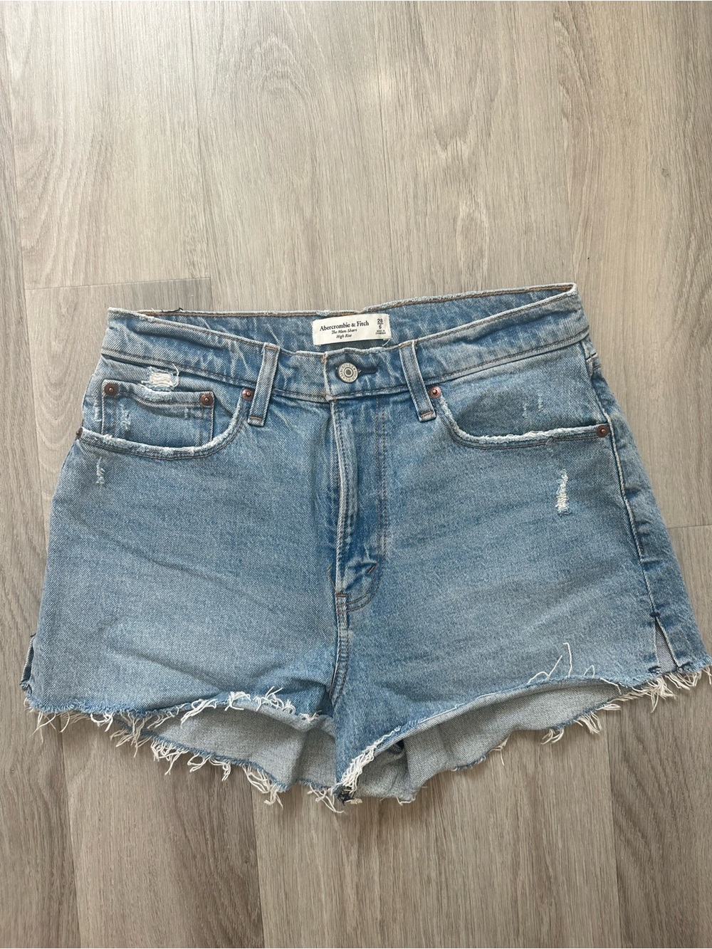 Abercrombie & Fitch Mom Short Blue Denim Cutoff